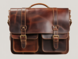 High-quality professional photograph of a classic brown full-grain vintage leather messenger bag on a white background, showcasing its timeless style and craftsmanship.