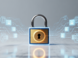 Digital lock icon representing robust cybersecurity protecting a small business network and data.