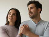 A hopeful couple looking towards their future, symbolizing the journey to parenthood with IVF.