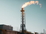 Hero image showing an operational industrial rental flare stack used in construction or oil and gas projects against a clean neutral background