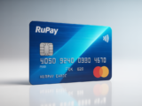 Close-up of a modern RuPay credit card against a clean white background showcasing its design and professional quality