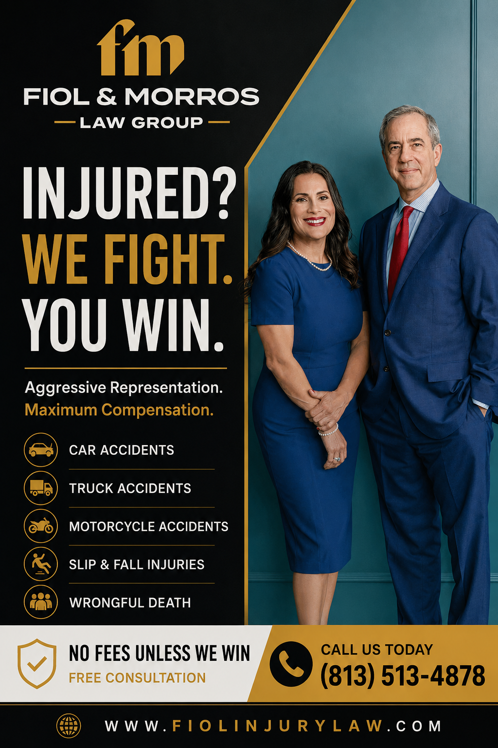 Fiol & Morros Law Group personal injury lawyers helping accident victims with car accidents, truck accidents, motorcycle accidents, slip and fall injuries, and wrongful death claims.